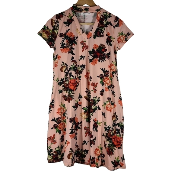 Reb & J Dresses & Skirts - New Reb & J Dress‎ Chocker Salmon Color Side Pockets Floral print Small A Lined